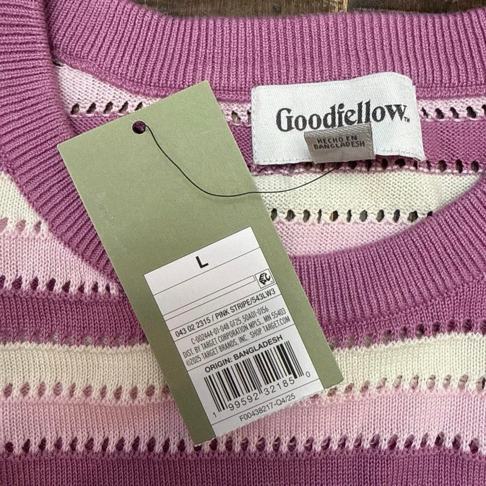 Goodfellow & Co Men's Crewneck Shawl Sweater Pink Striped Short Sleeved ShirT